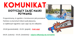 Read more about the article KOMUNIKAT – Nauka pływania w najbliższym tygodniu